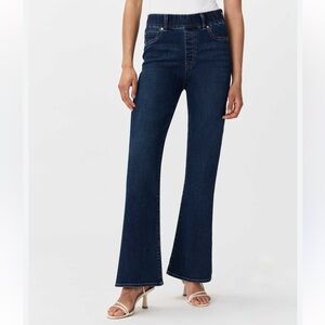 Quince Nina Pull-On Stretch Kick Flare Jeans Dark Blue Cotton Blend Size Large